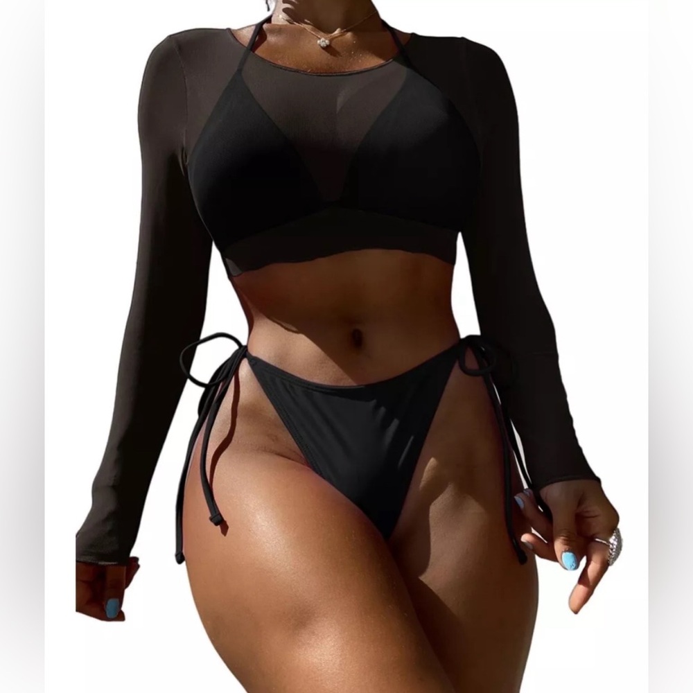 Ella Lust 3 Pcs Swimsuit . NWOT still sanitary taped black Large Mesh cover